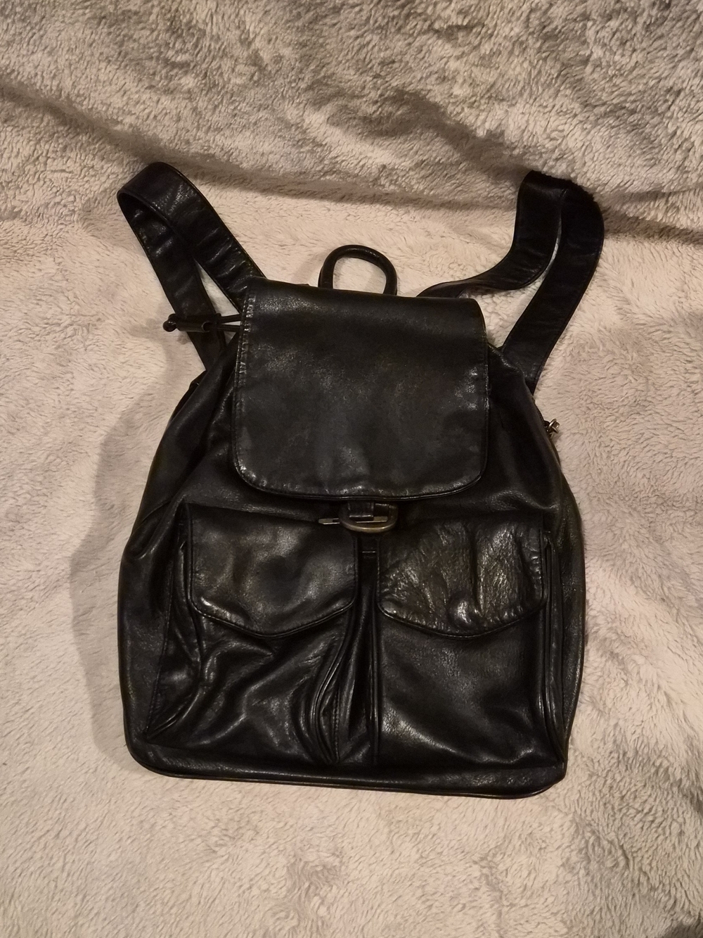 Donna Karan Butter Soft Black Leather Backpack with Front Pockets